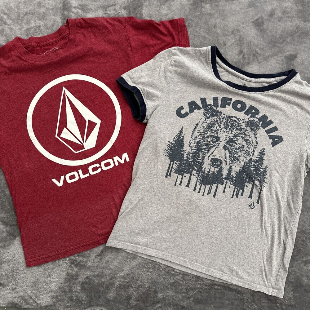 Volcom Kids Sz Youth Small T-Shirt Lot Maroon Logo Short Sleeve, California Bear